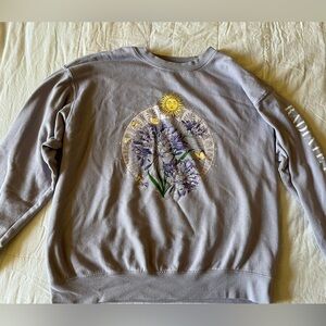 Purple Crewneck with Floral and Sun Design